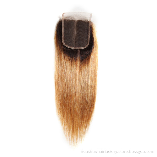 huashuo Highest Discounts Natural Overnight Delivery No Tangle Sublime Peruvian Straight Weave 1B/27 Ombre Lace Closure